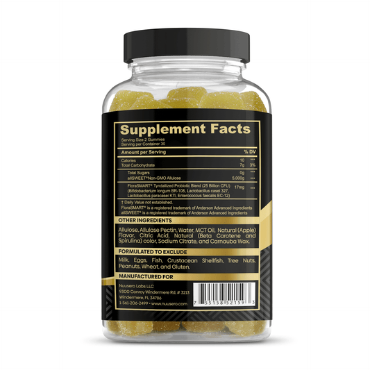 Nuusero Belly Harmony 5 Billion FloraSMART Postbiotic Sugar-Free Gummies for Acne and Skin health supplement facts