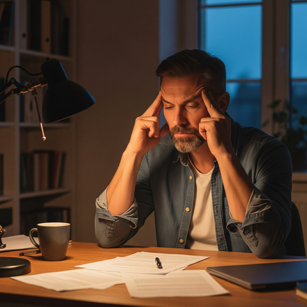 Man frustrated with lack of energy and motivation at his desk.