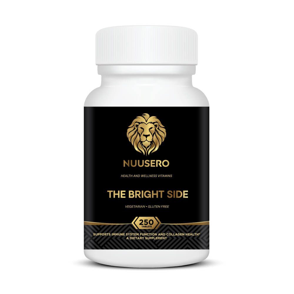 Front view of The Bright Side Buffered Vitamin C 1000mg with Zinc, 250 count tablets for 8-month supply.