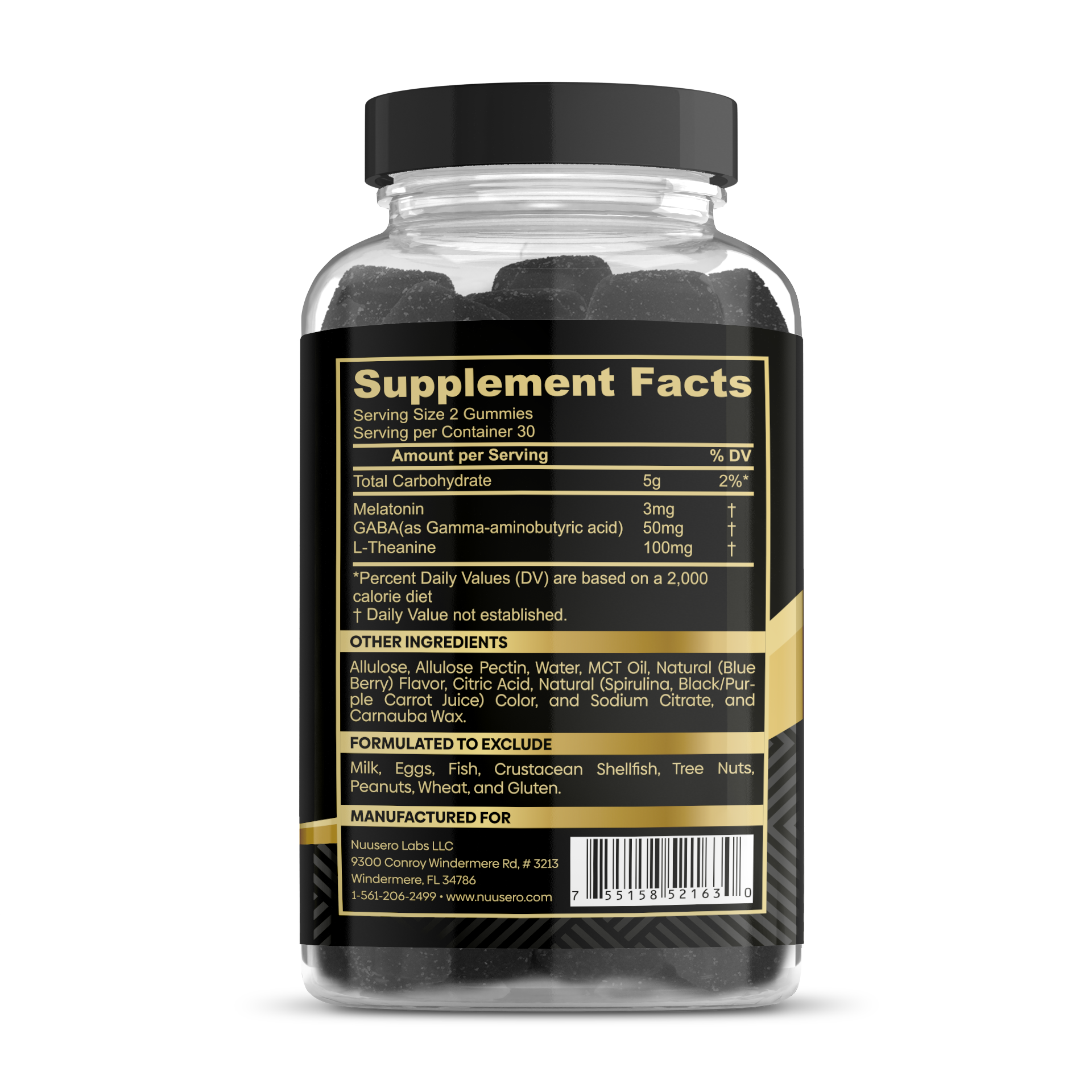 Dream Drops Supplement Facts. Two sugar free vegan gummies contain melatonin, gaba, L-theanine, allulose