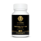The Chill Factor Suntheanine L-Theanine 100mg supplement bottle by Nuusero for relaxed alertness and calm focus.