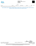 Certificate of Analysis from ARL with test results and signature, page 2.