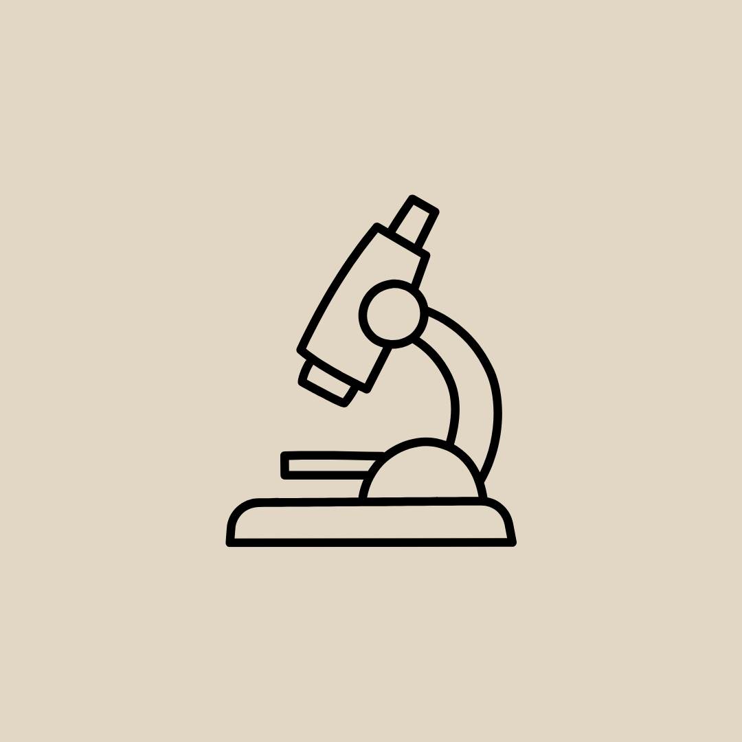 Magnifying glass icon over a document representing third party tested purity.